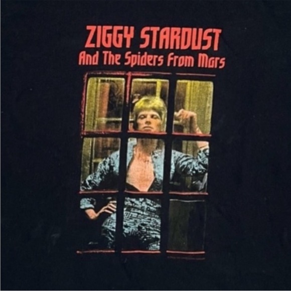 VINTAGE Ziggy Stardust and The Spiders from Mar Black Graphic T-Shirt Bowie - Picture 8 of 9